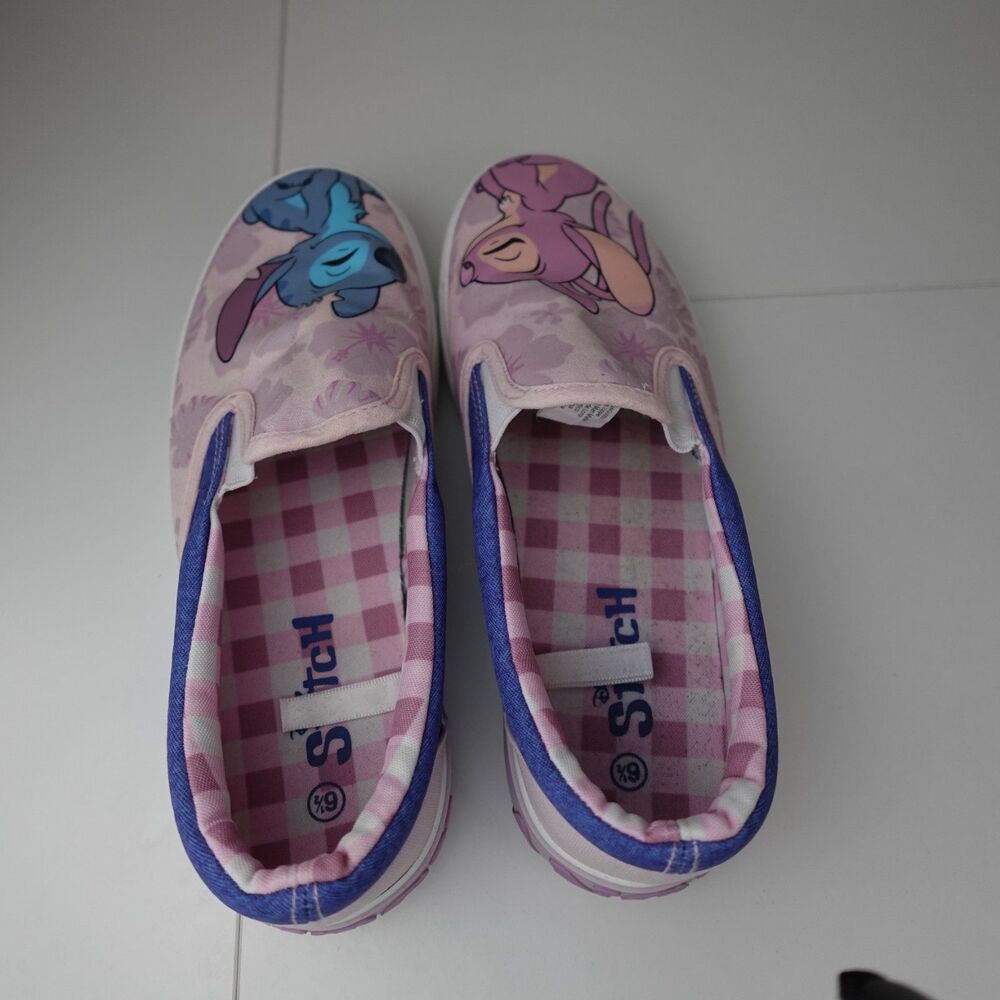 Disney Stitch & Angel Slip on Shoes Women Sz 6.5 Pink Blue Canvas Lilo & Stitch - Picture 5 of 14